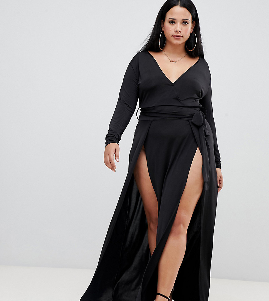 Missguided Plus slinky maxi dress in black
