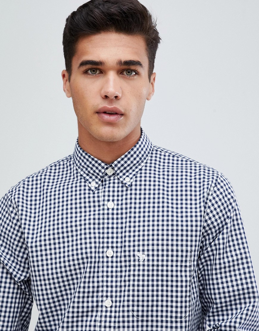 Abercrombie & Fitch core poplin gingham shirt slim fit in navy