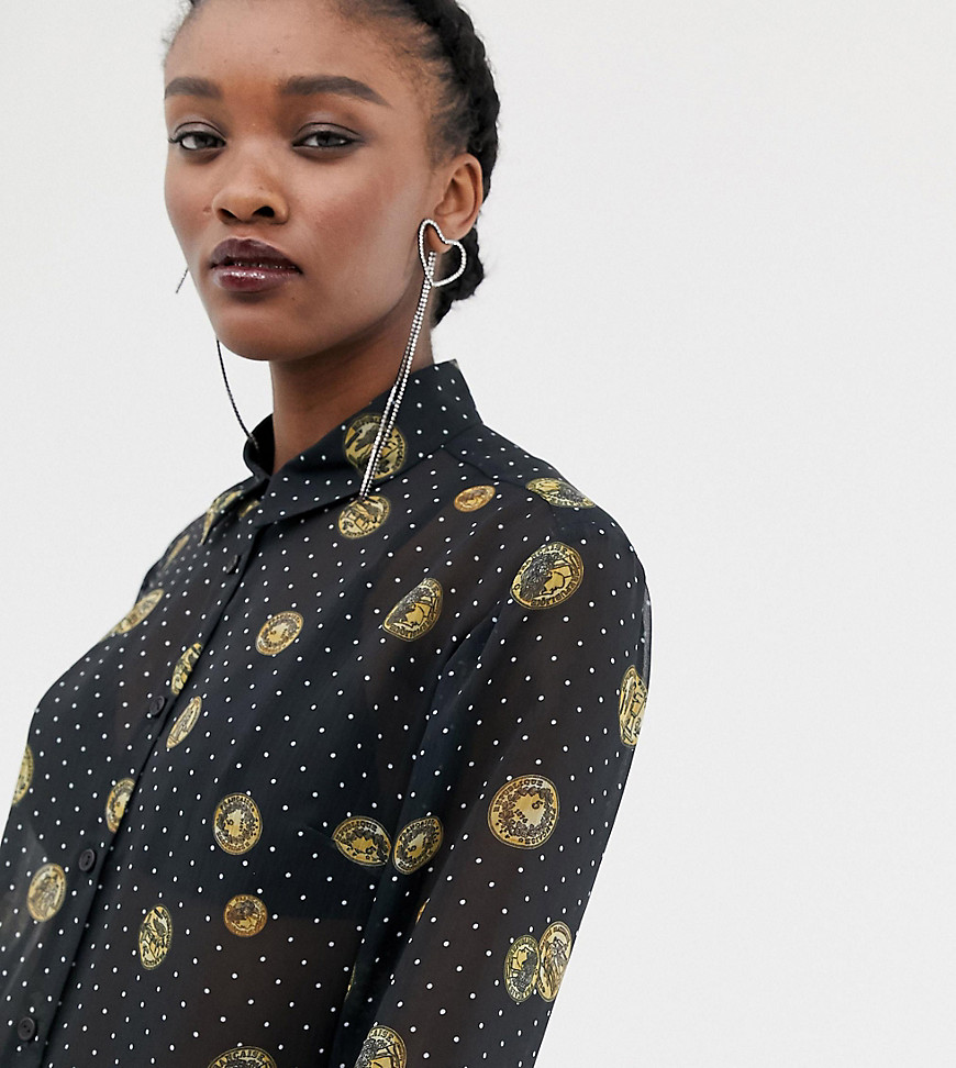 Reclaimed Vintage inspired sheer shirt in coin print
