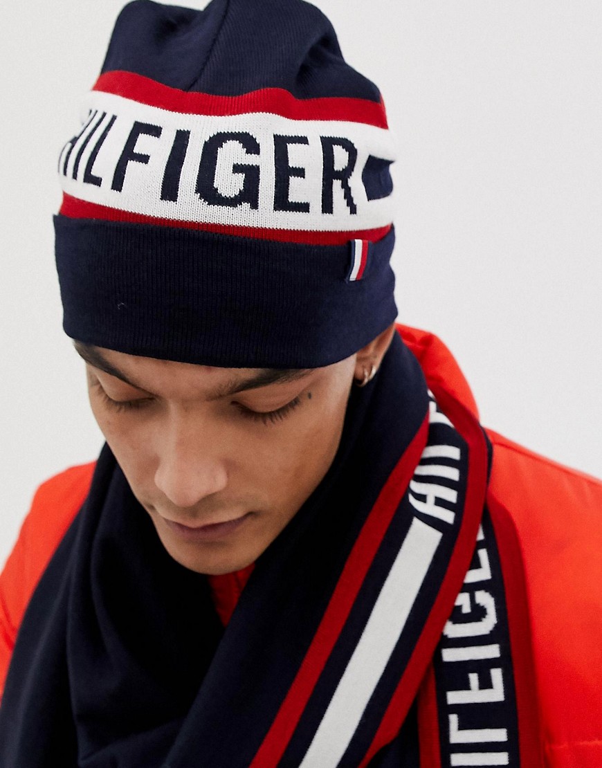 Tommy Hilfiger logo knitted beanie in navy