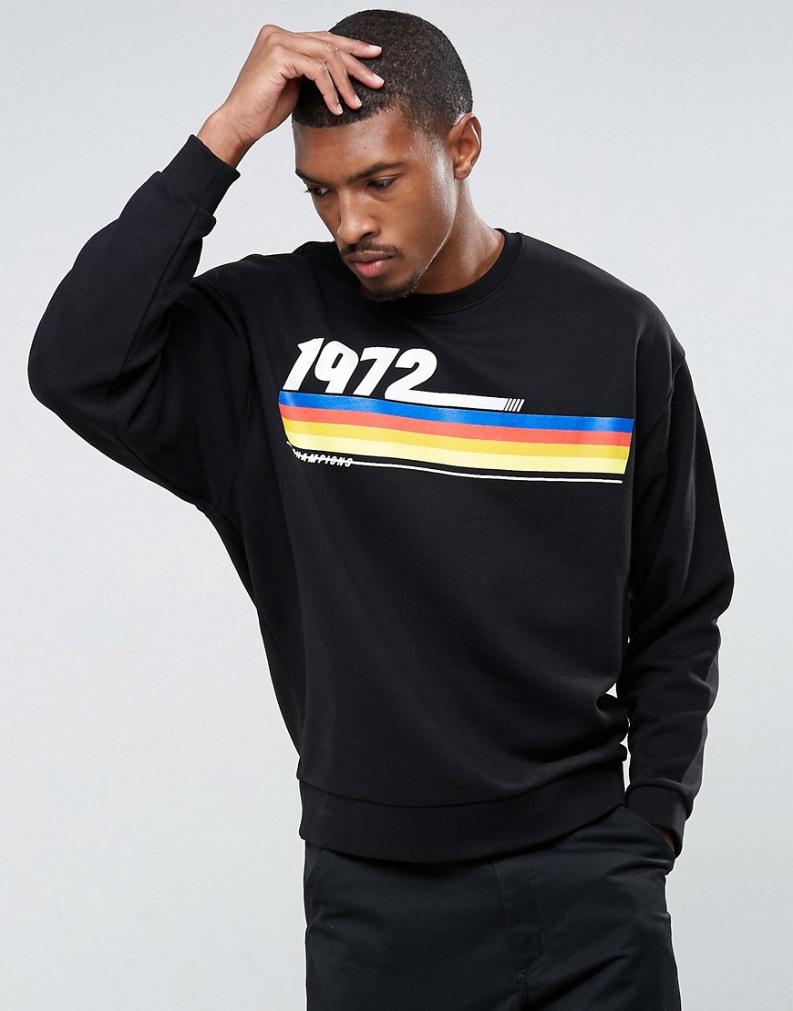 ASOS Oversized Sweatshirt With Stripe Print - Black