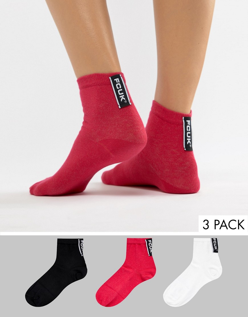 French Connection FCUK Sock 3 Pack - Black/w.white/m.pink