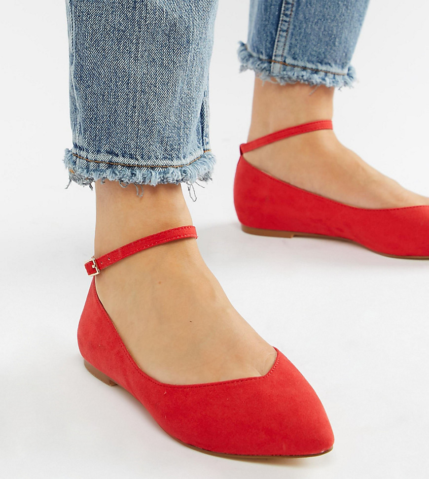 Faith Wide Fit Ally Red Pointed Flat Shoes