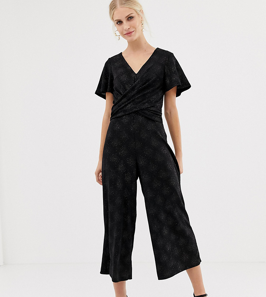 Oasis glitter jumpsuit with twist front in black