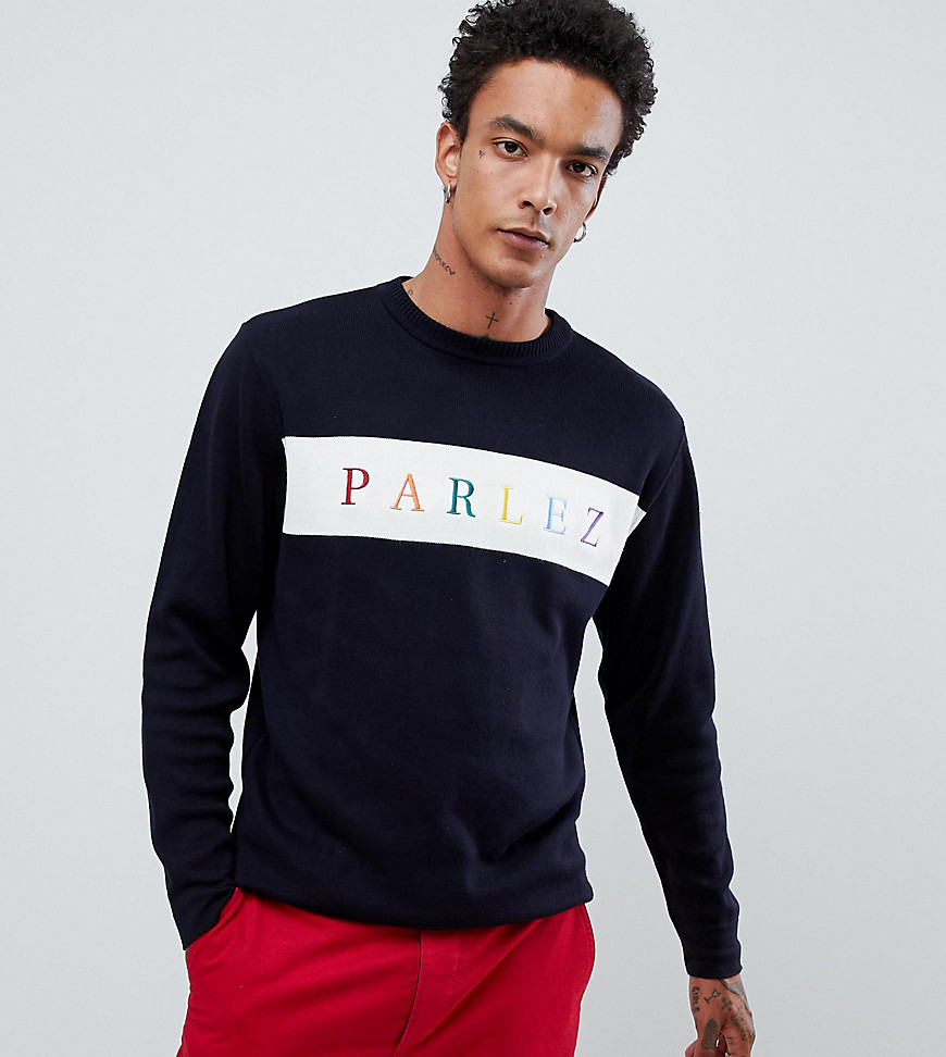 Parlez Jumper With Embroidered Chest Logo In Navy Exclusive To ASOS