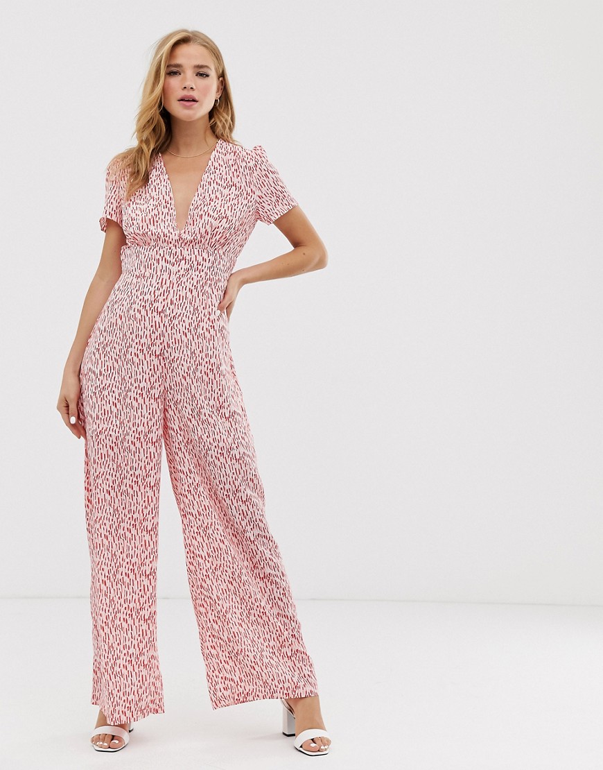 Glamorous wrap front printed jumpsuit