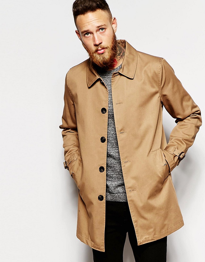 ASOS | ASOS Trench Coat With Buttons In Tobacco at ASOS