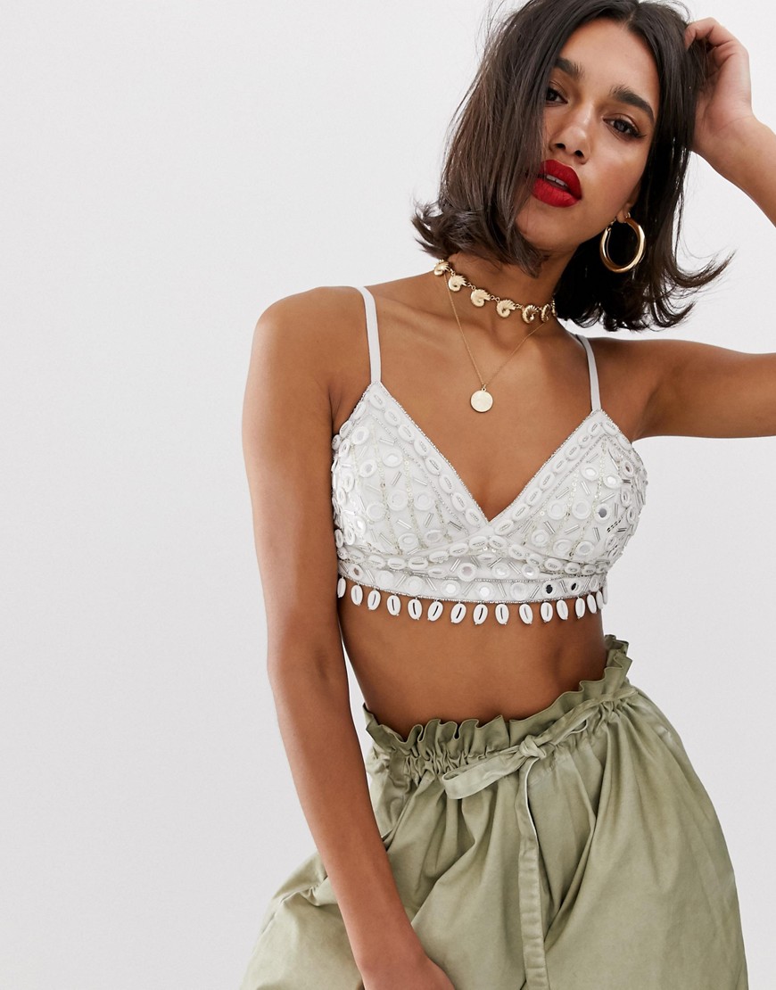 ASOS DESIGN crop top with shell sequin