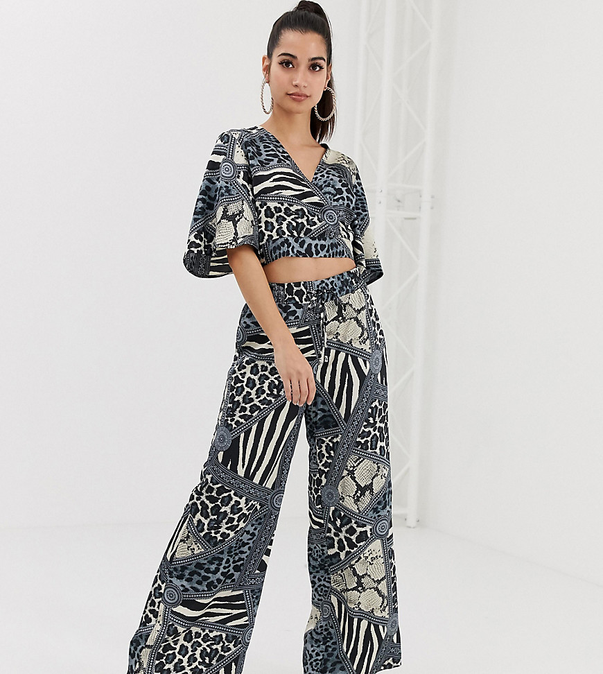 Outrageous Fortune Petite wide leg trouser co-ord in multi chain print