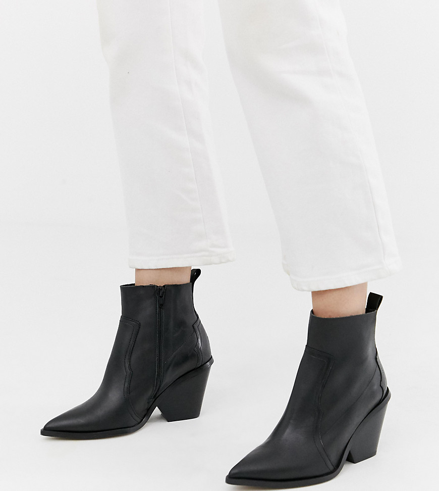 River Island leather western boots with chunky heel in black
