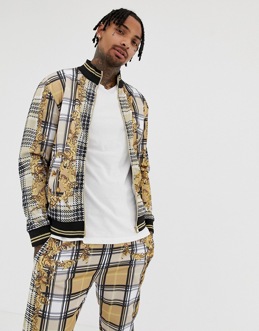 Jaded London track top in baroque check print