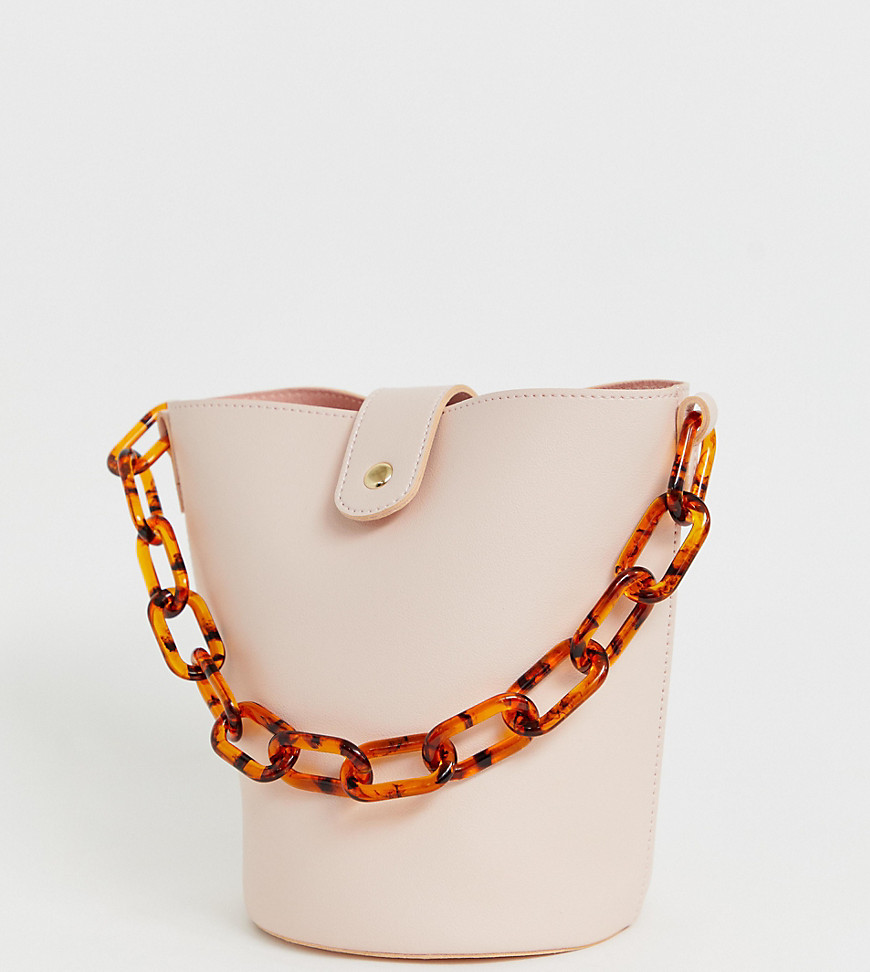 Missguided bucket bag with tortoiseshell chain strap in pink