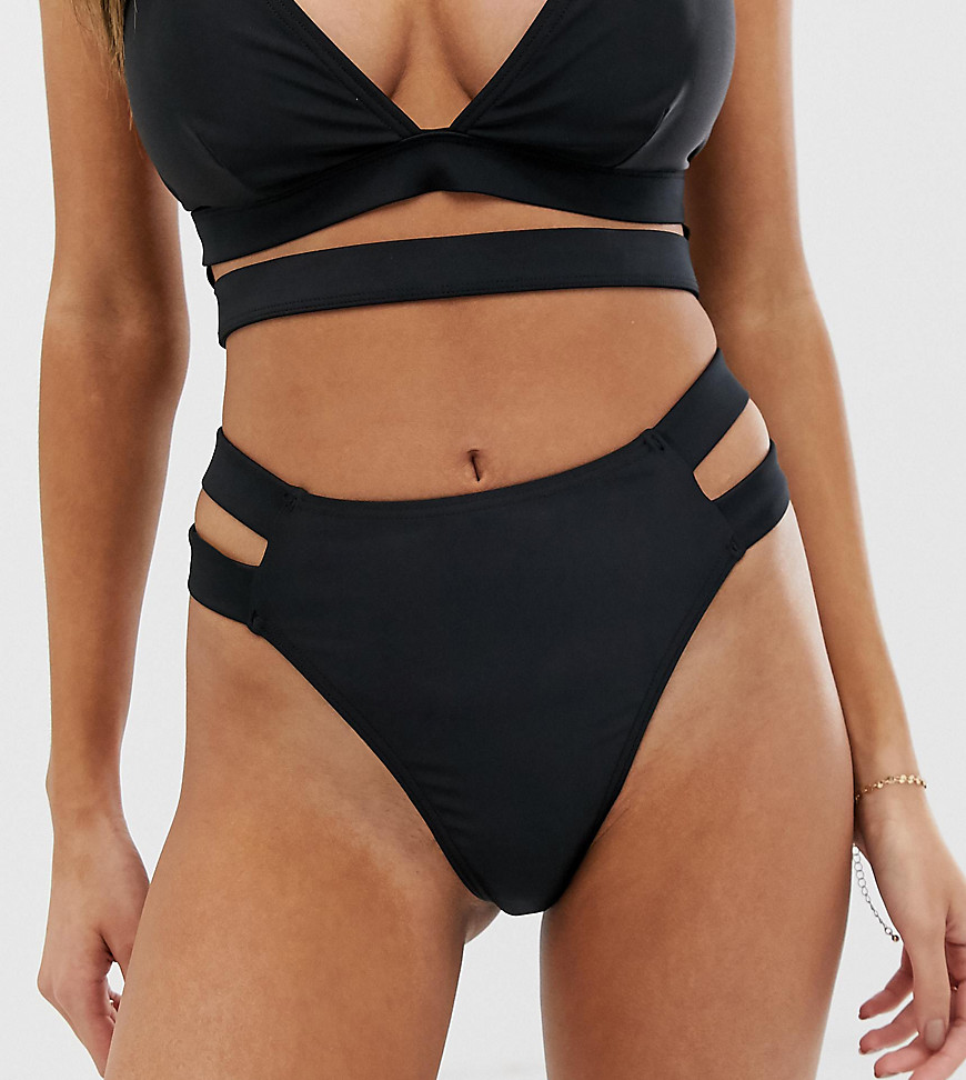 Wolf & Whistle Exclusive shiny cut out bikini bottom in black