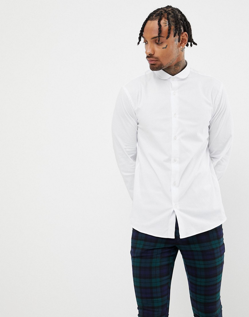 Twisted Tailor super skinny fit shirt in white in curved collar