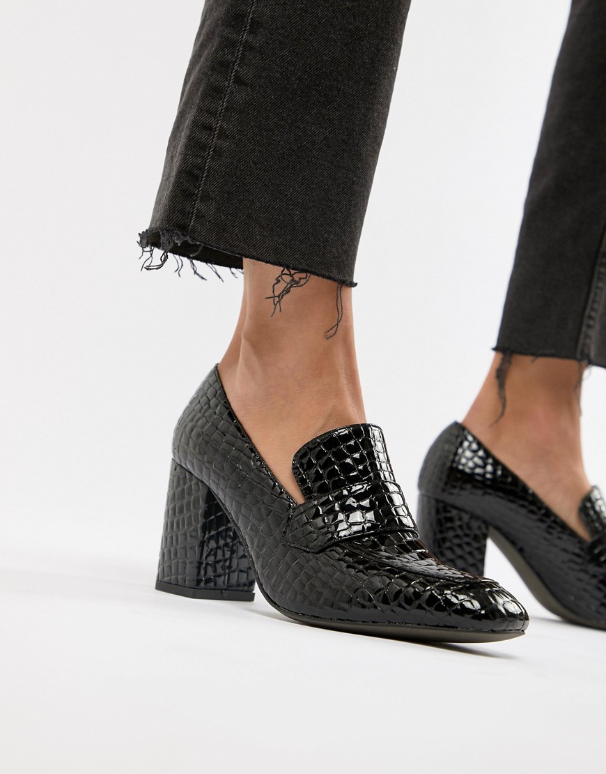E8 By MIISTA Linnea black leather croc block heeled shoes - Black