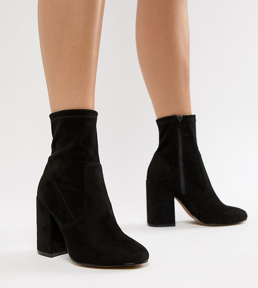 Asos Design Wide Fit Ellan Heeled Sock Boots In Black