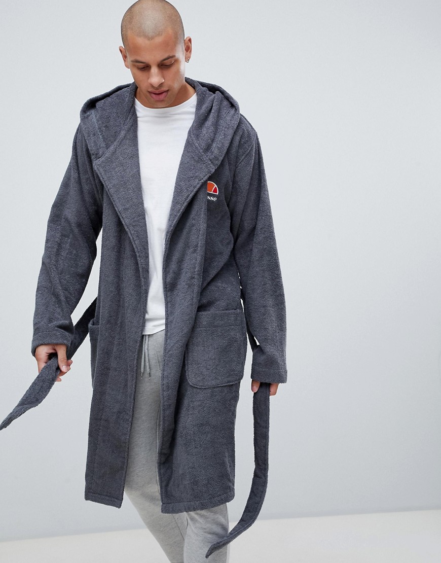 ellesse Lounge Dressing Gown With Embroidered Logo In Grey