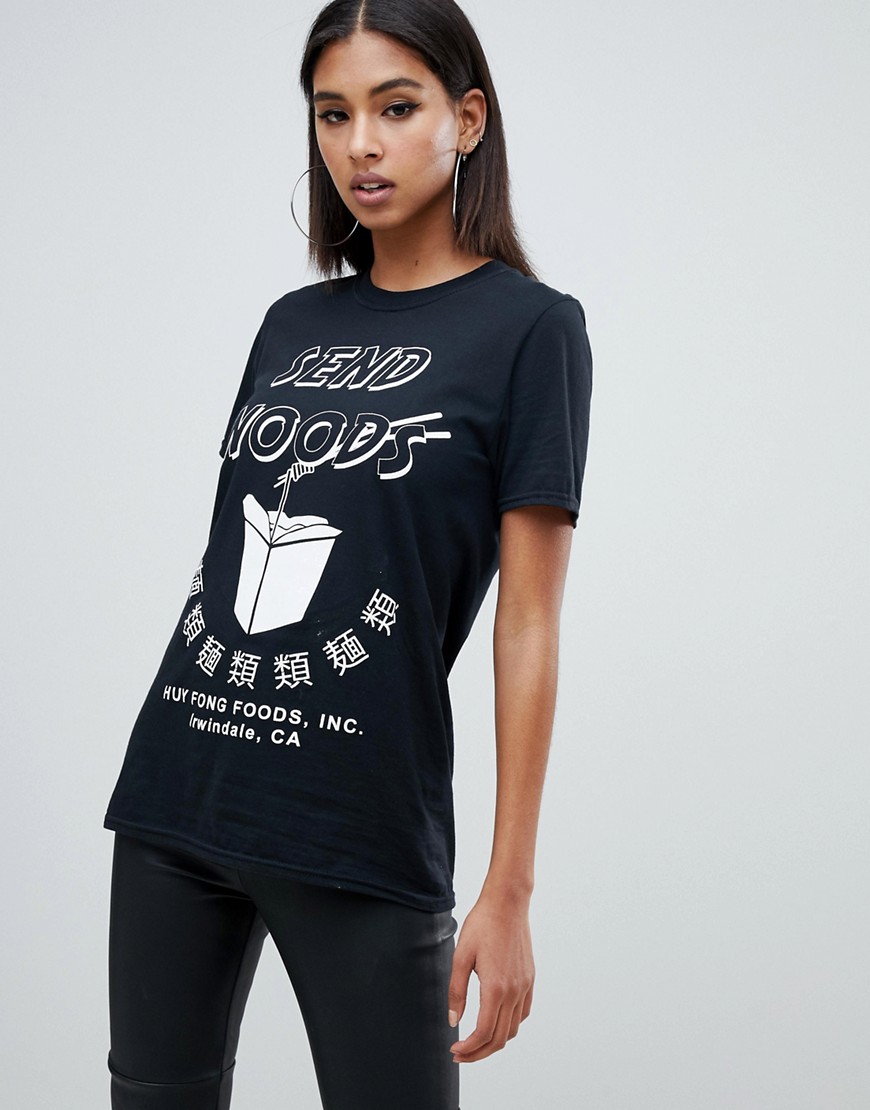 Missguided send noods slogan t - shirt in black - Black