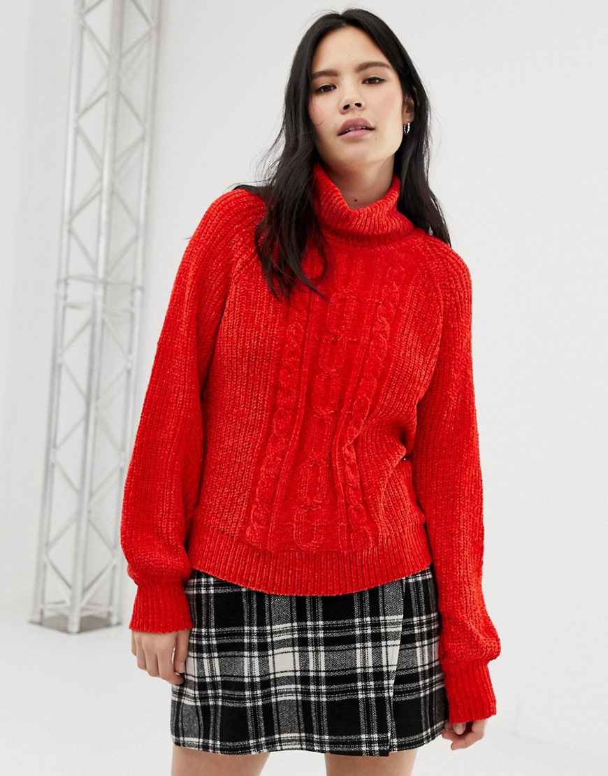 QED London chenille chunky cable balloon sleeve jumper