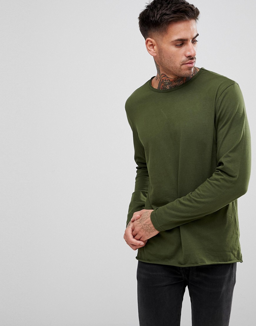 Another Influence Basic raw Edge Long Sleeve Top - Green