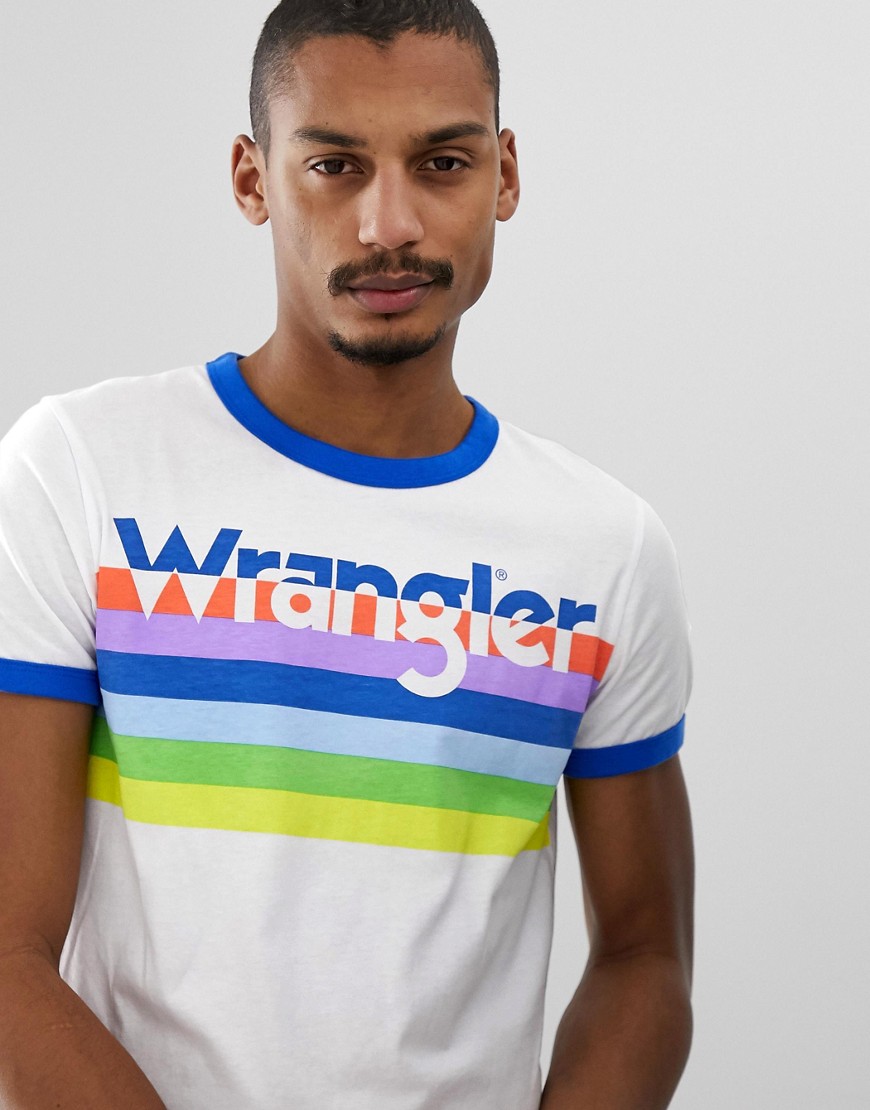 Wrangler rainbow logo ringer t-shirt in white