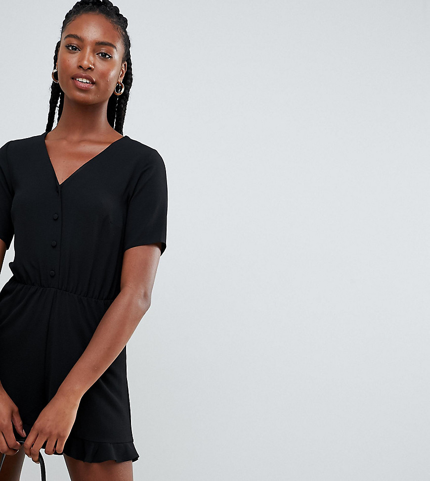 New Look Tall button through playsuit in black