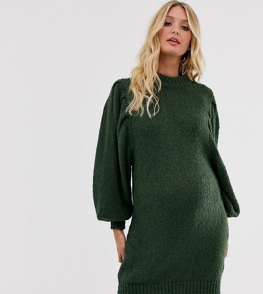 ASOS DESIGN Maternity mini jumper dress in lofty yarn with volume sleeve