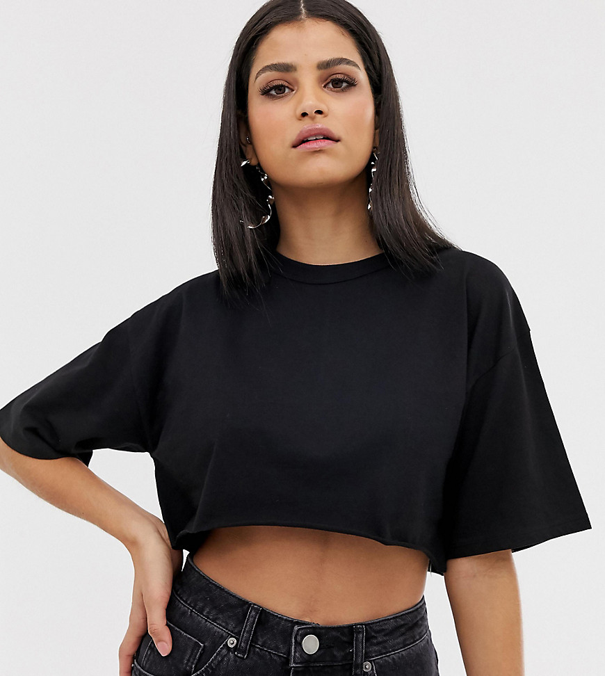 ASOS DESIGN Tall super crop t-shirt with raw edge in black