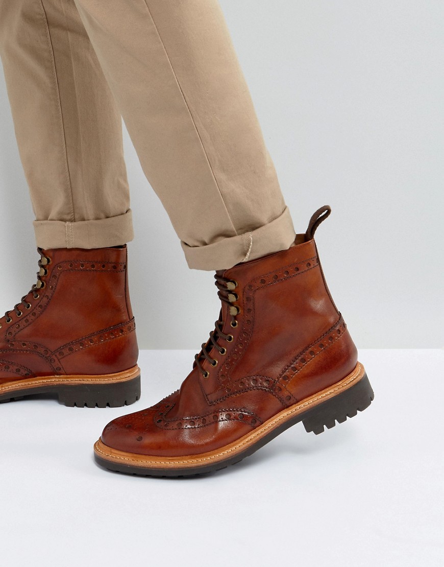 Grenson Fred brogue boots in tan leather