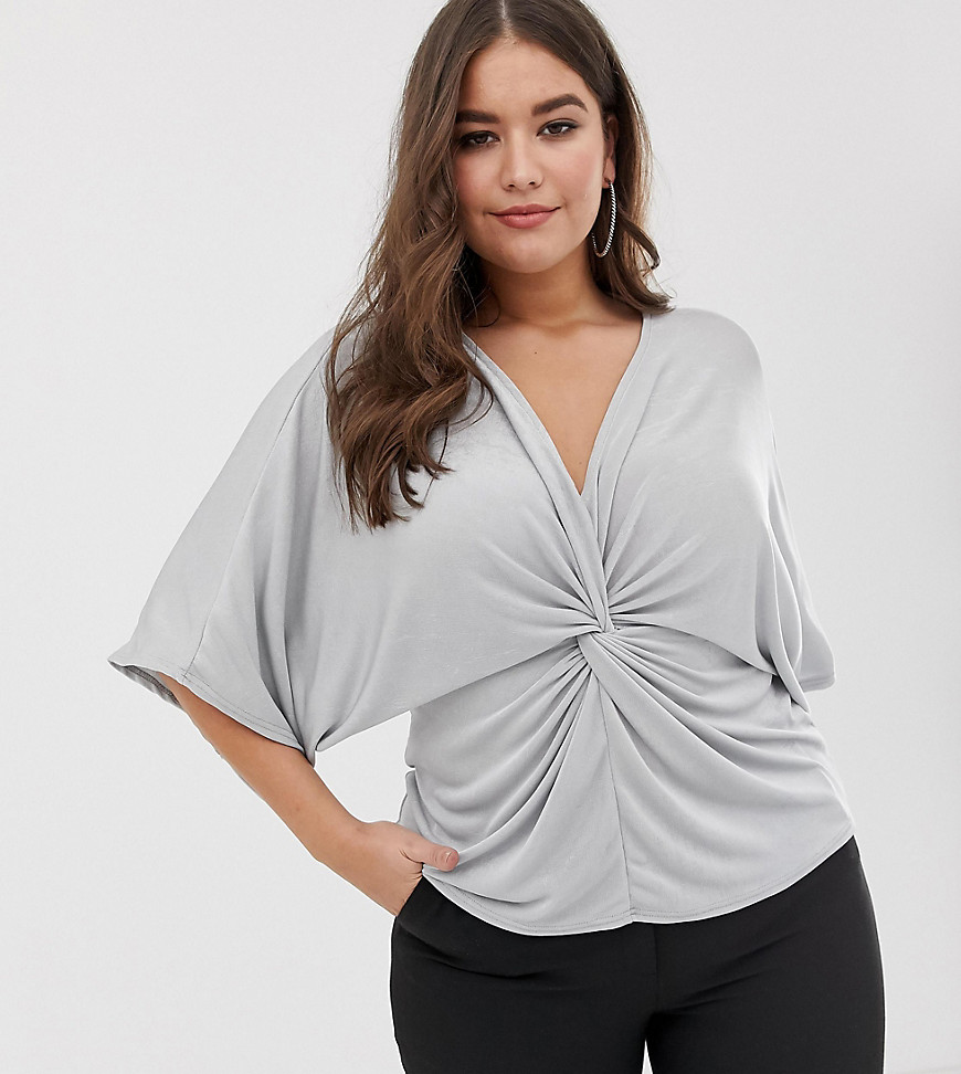 Missguided plus knot front twist front top in silver