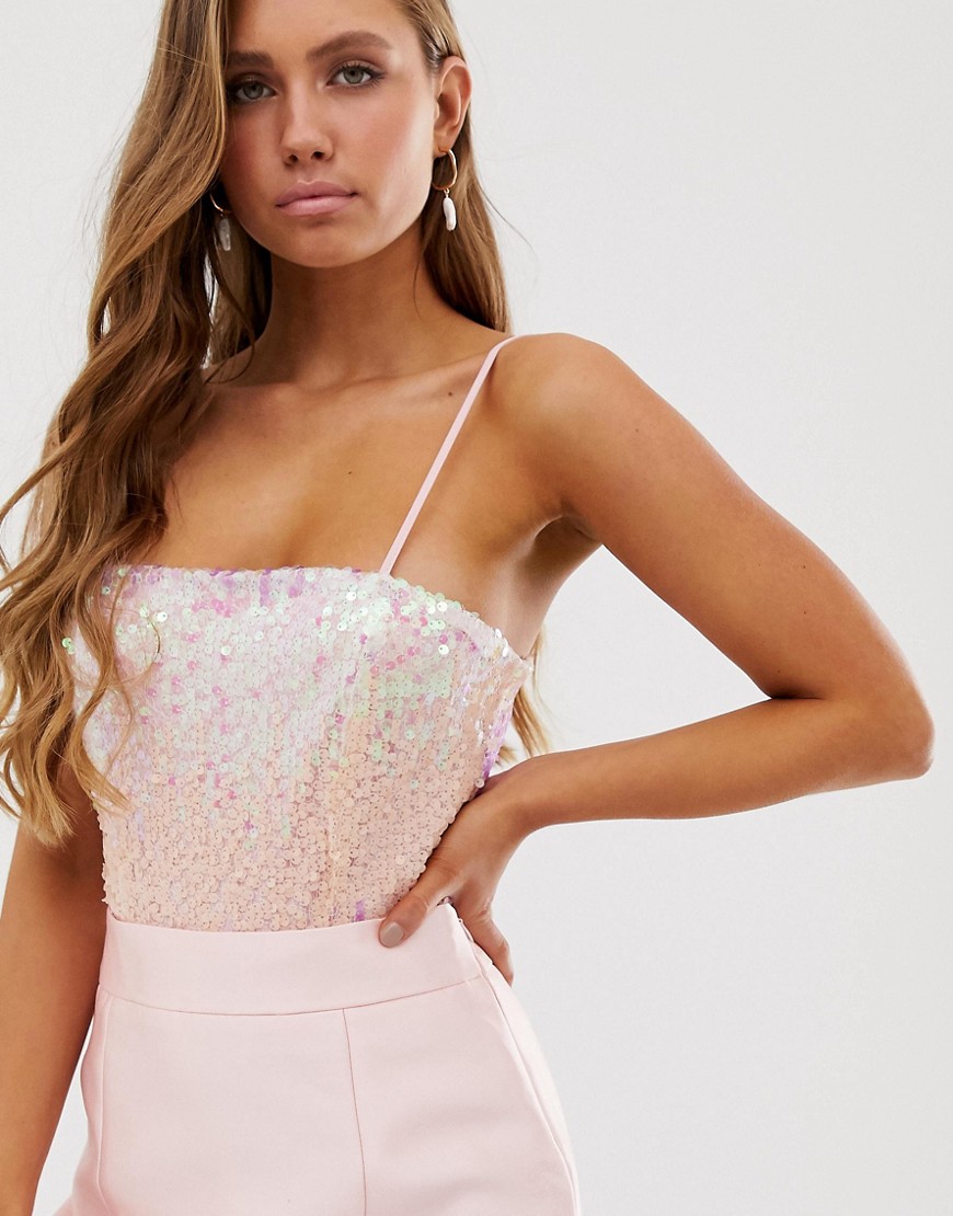 Collective The Label ombre sequin cami body in pink and purple