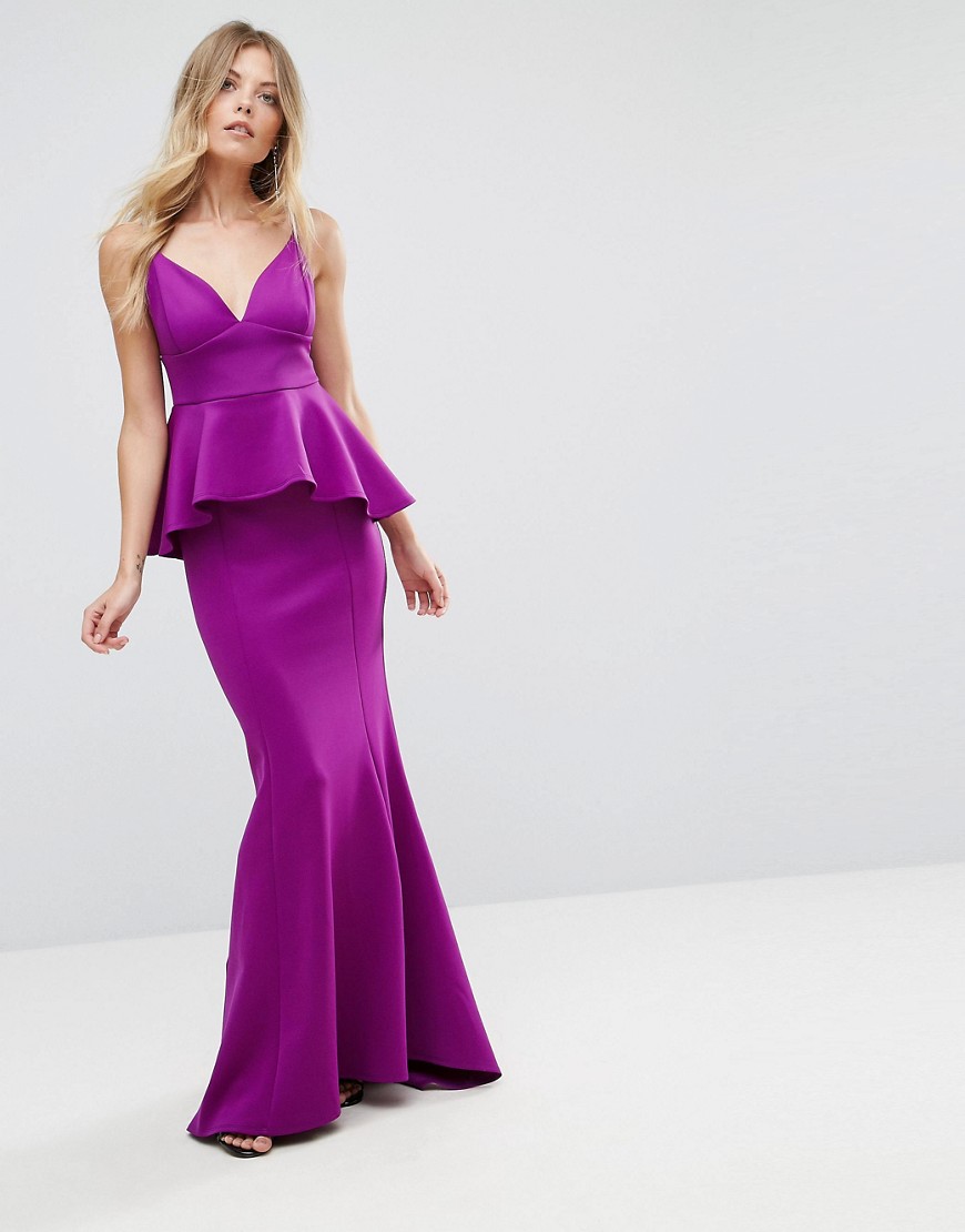 City Goddess Peplum Fishtail Maxi Dress - Royal purple