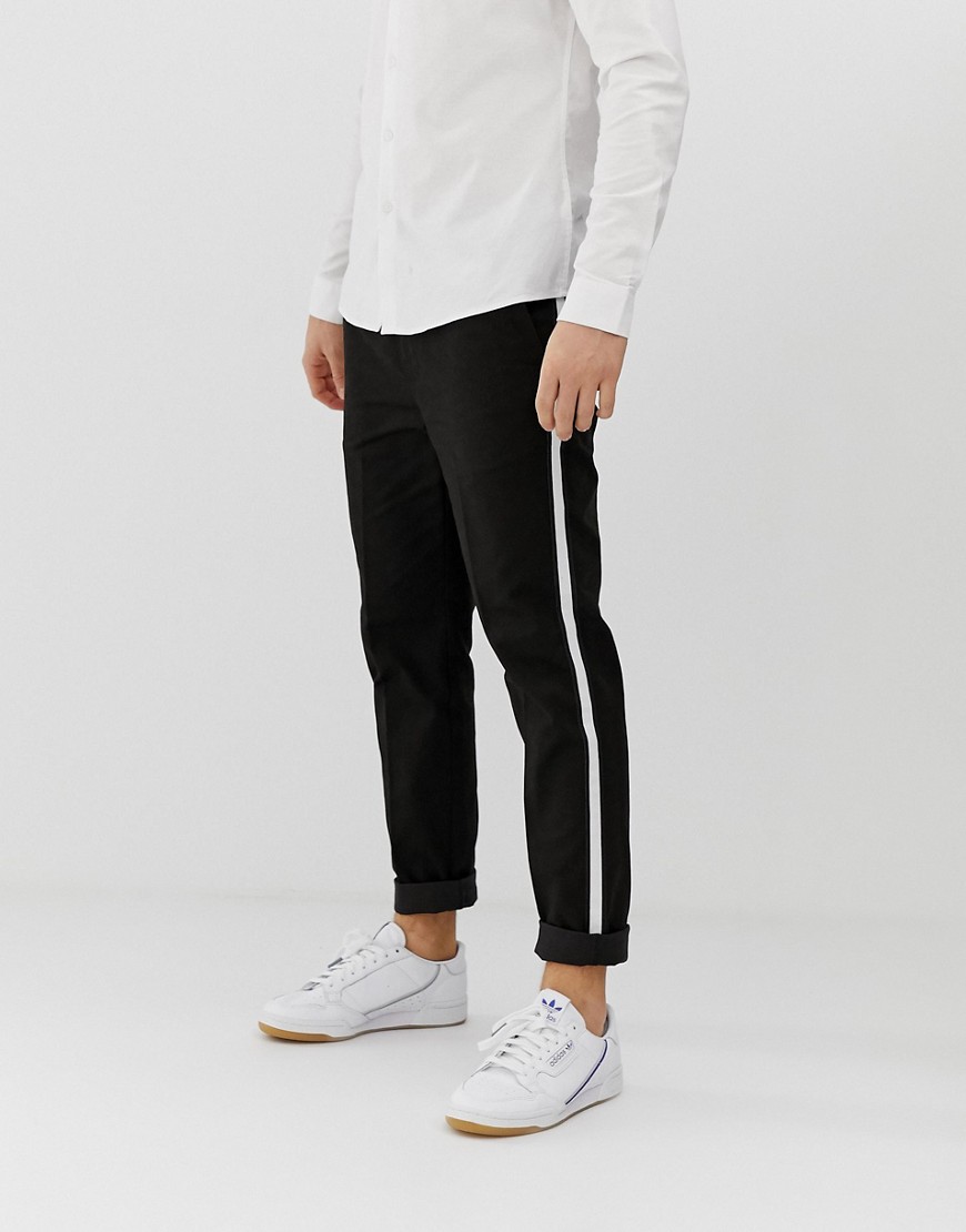Burton Menswear slim fit smart trousers with side stripe in black
