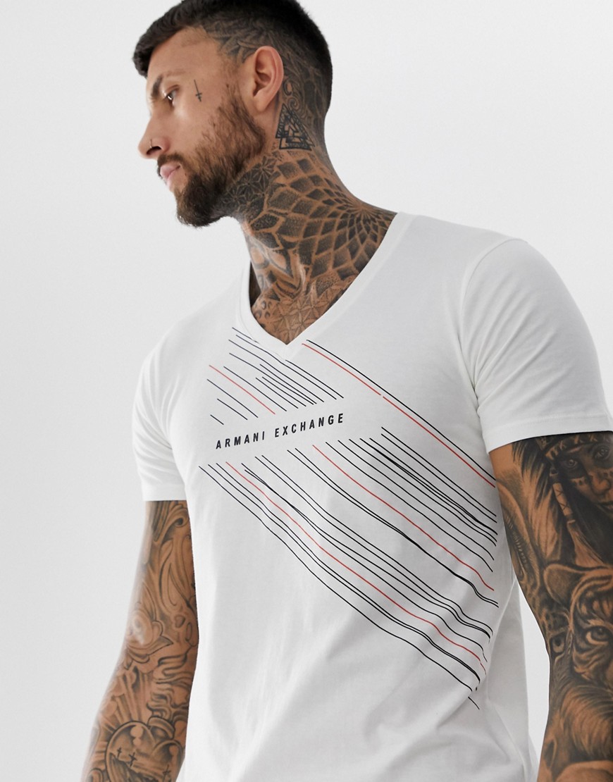 Armani Exchange v-neck graphic logo t-shirt in white