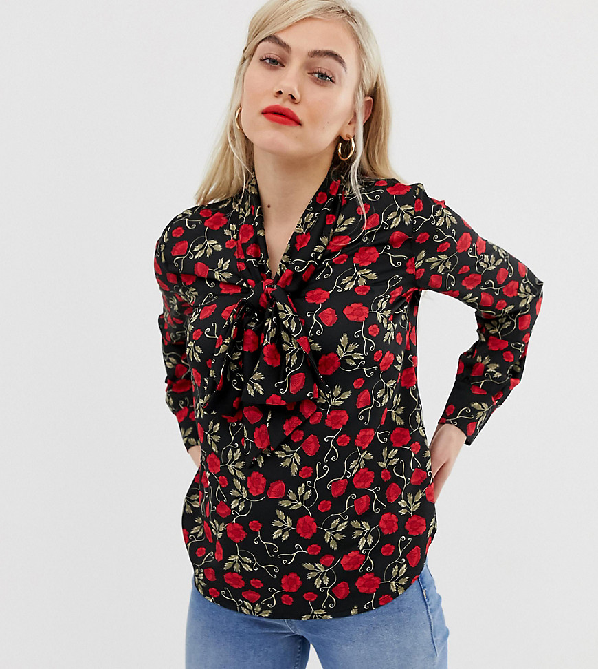 Glamorous Petite blouse with pussybow in vintage rose print