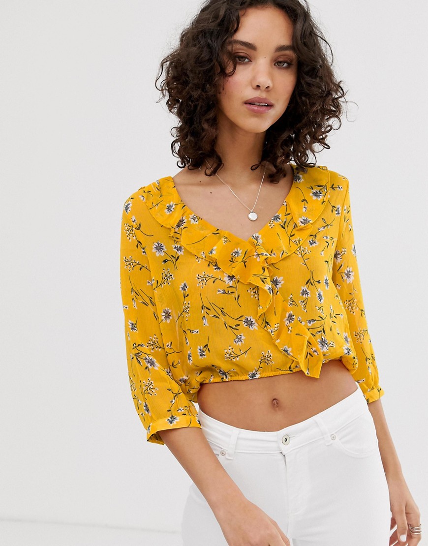 Only floral frill detail crop top