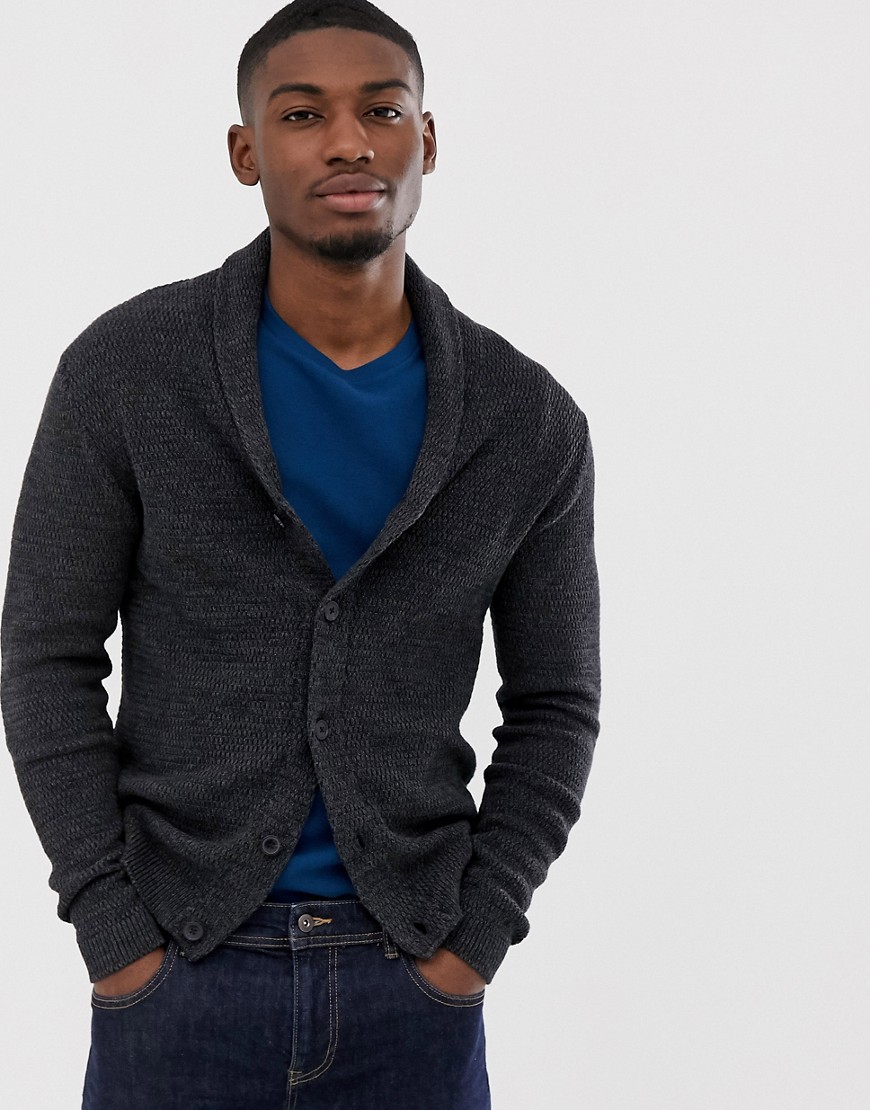 Selected Homme organic cotton knitted shawl cardigan in dark grey