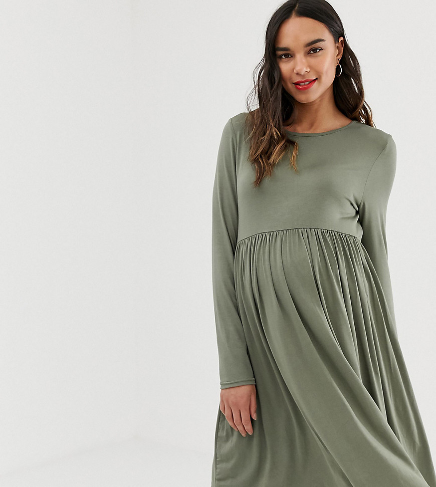 New Look Maternity long sleeve smock dress in green