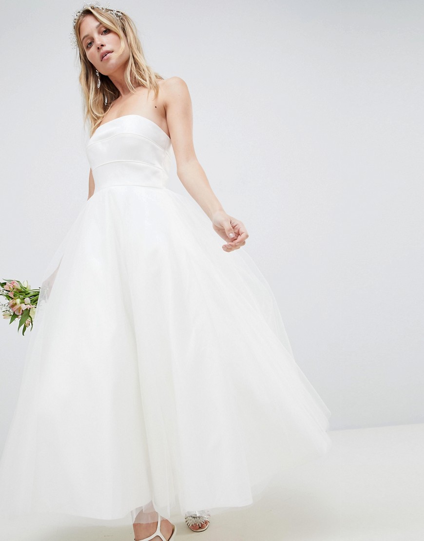 ASOS EDITION Bandeau Prom Midi Wedding Dress - White