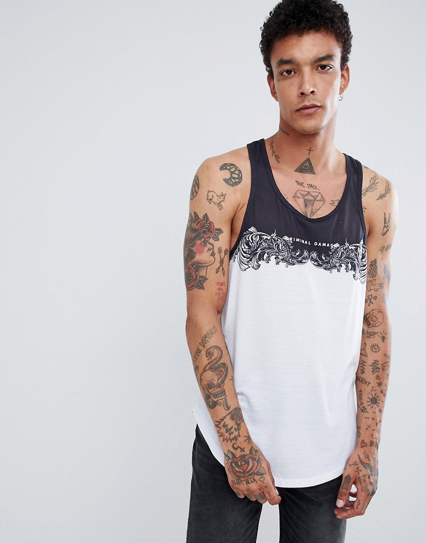 Criminal Damage vest in white with baroque print