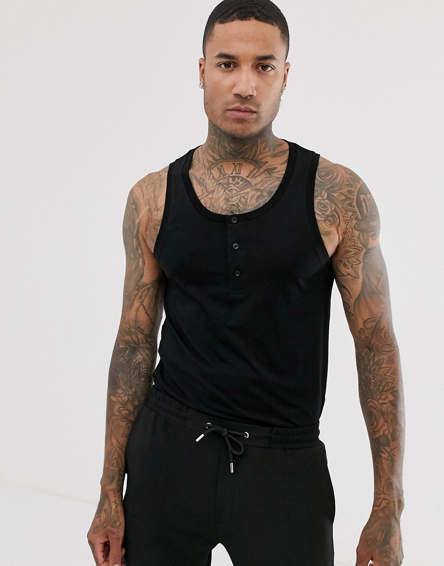 ASOS DESIGN vest with button neck in black