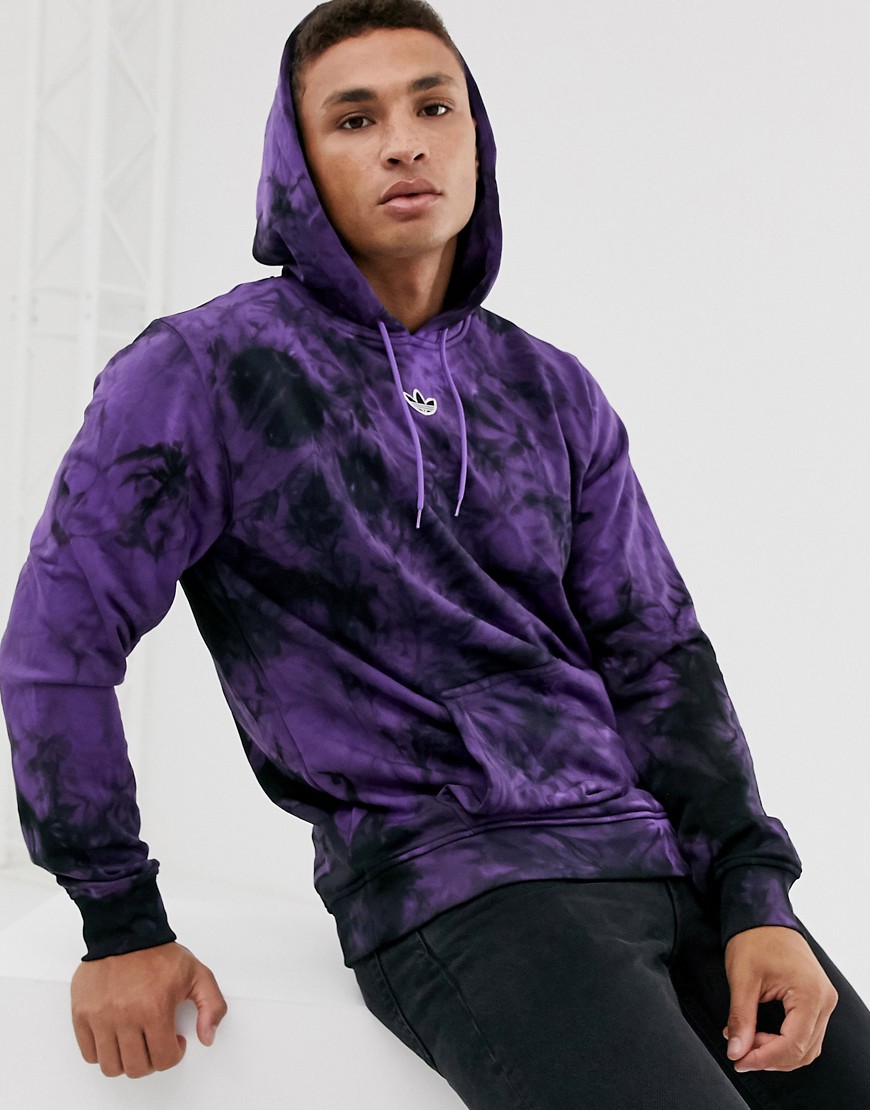 Adidas Originals Hoodie Tie Dye Purple With Central Trefoil Logo - Purple