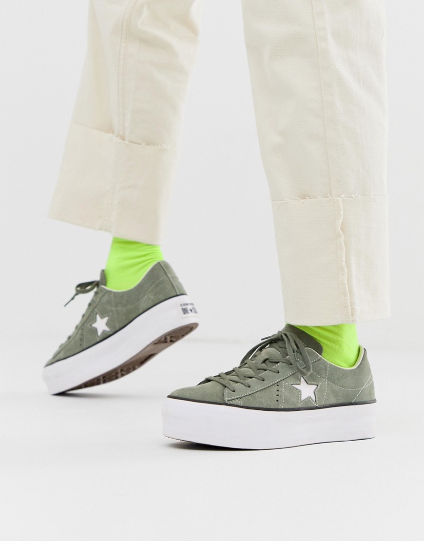 Converse One Star Khaki Green Platform Sneakers