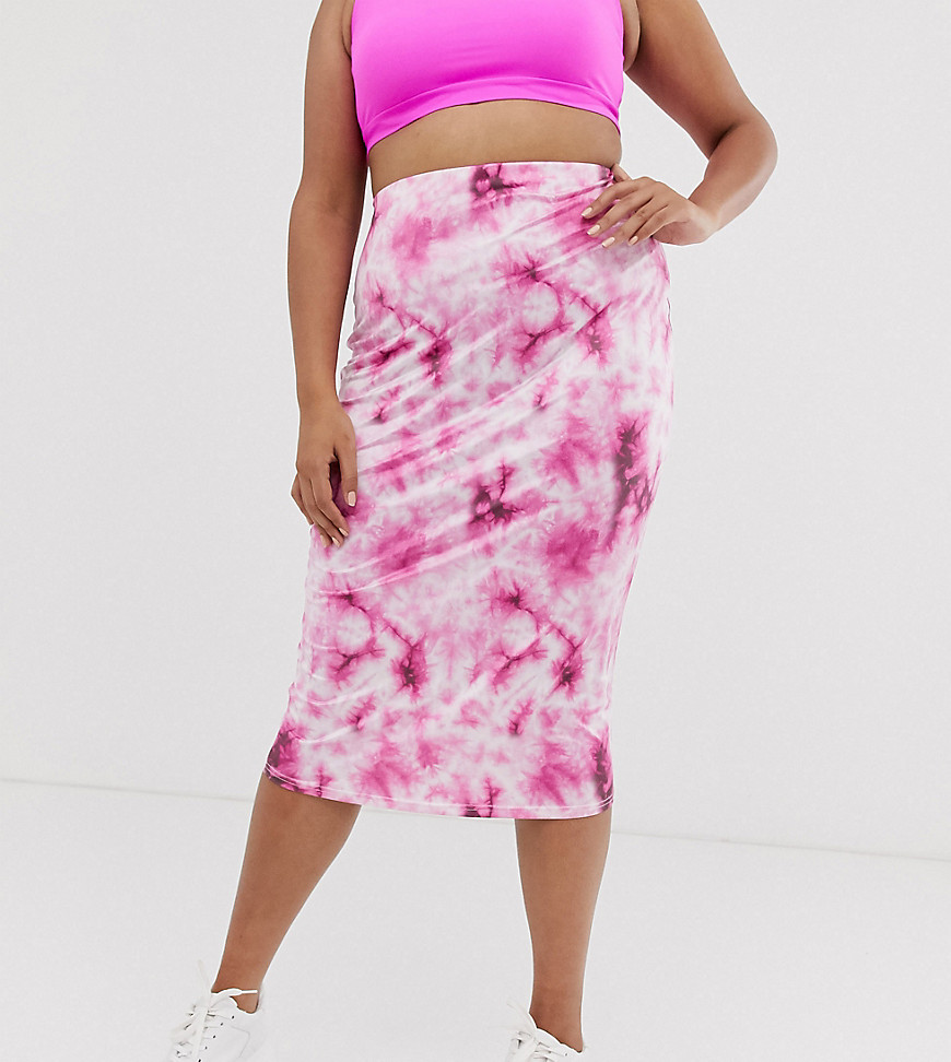 New Girl Order Curve bodycon midi skirt in tie dye print