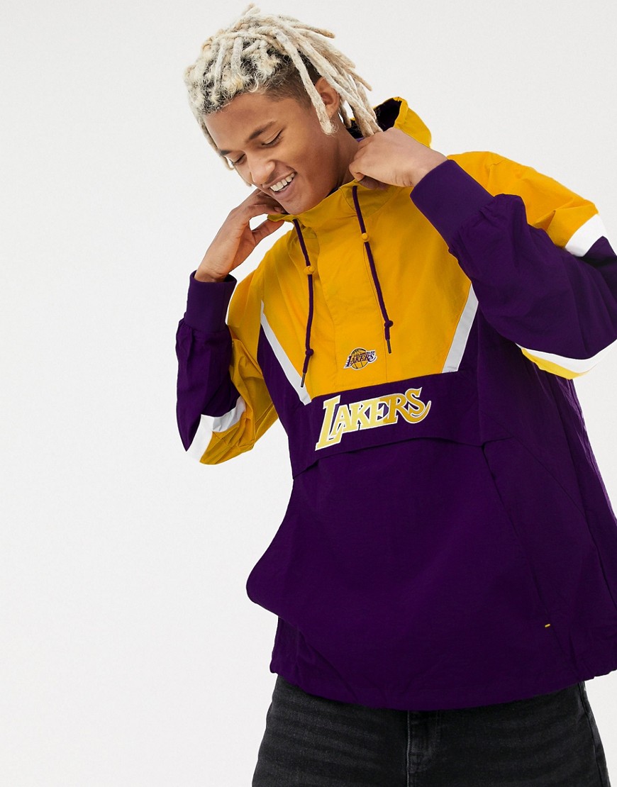 Mitchell & Ness LA Lakers overhead half zip anorak jacket in purple & yellow - Purple