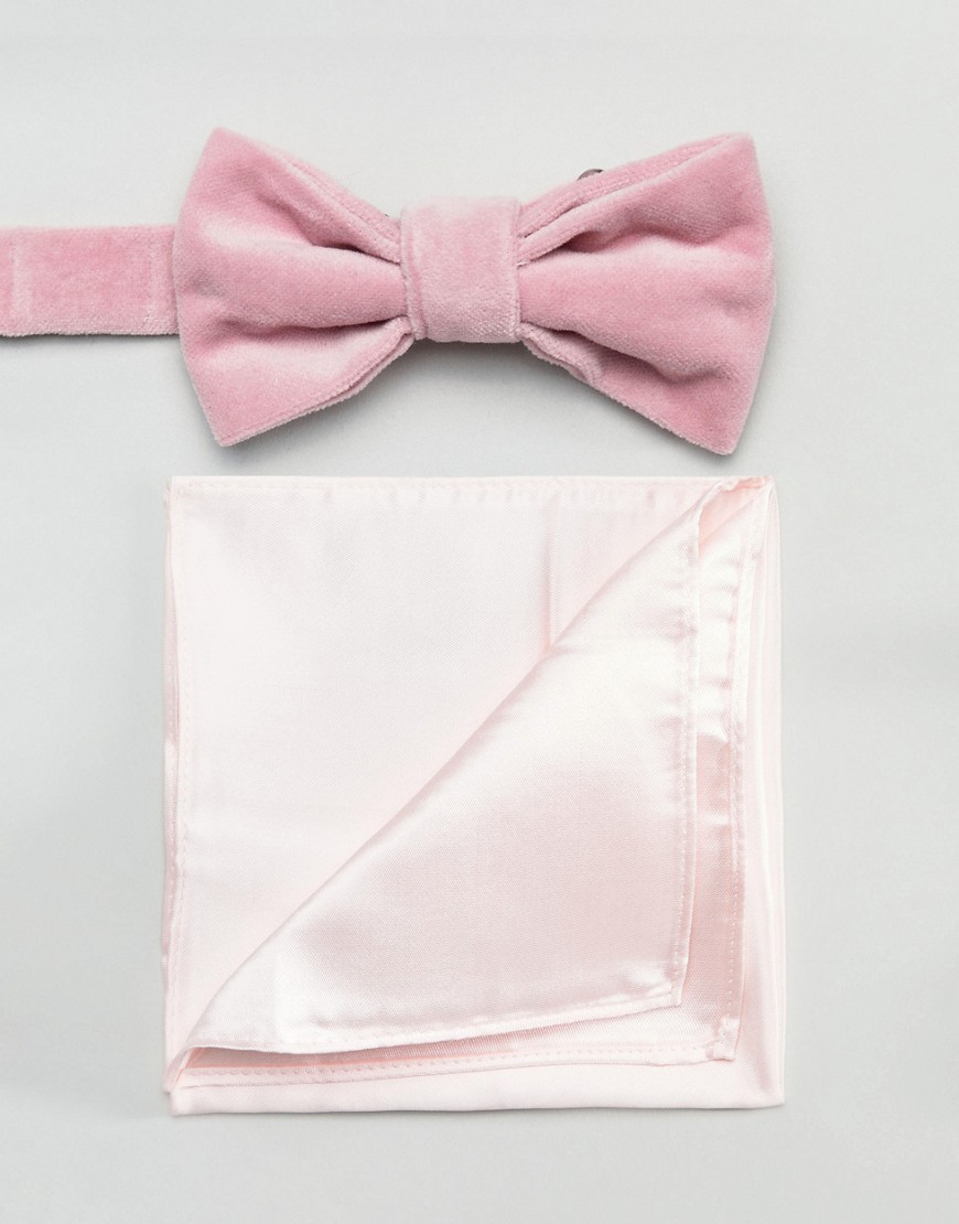 Devils Advocate Pink Velvet Bow Tie With Satin Pocket Square - Pink