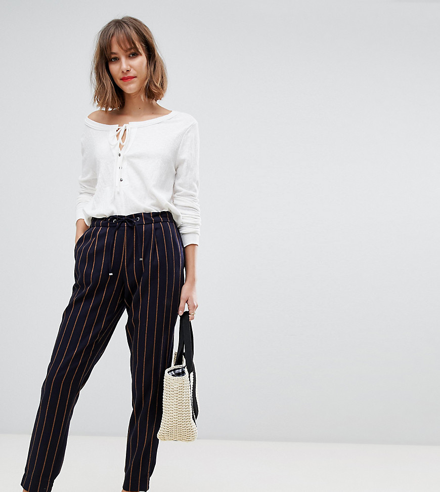Esprit drawstring stripe trousers in navy and mustard