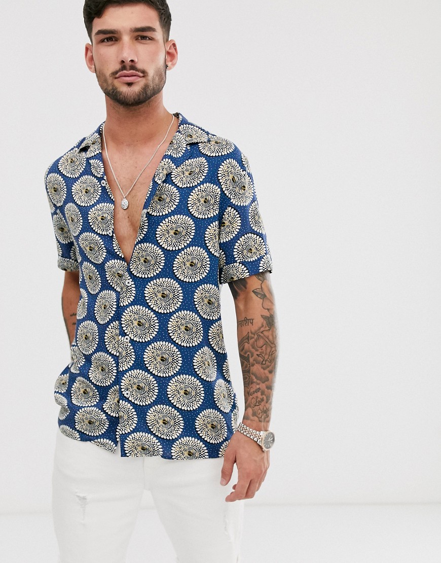 Burton Menswear tile print shirt in blue