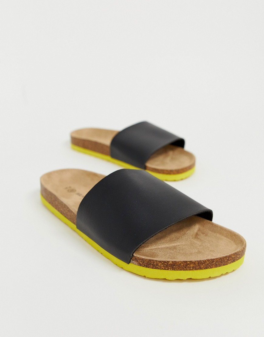 Brave Soul faux leather sliders in black
