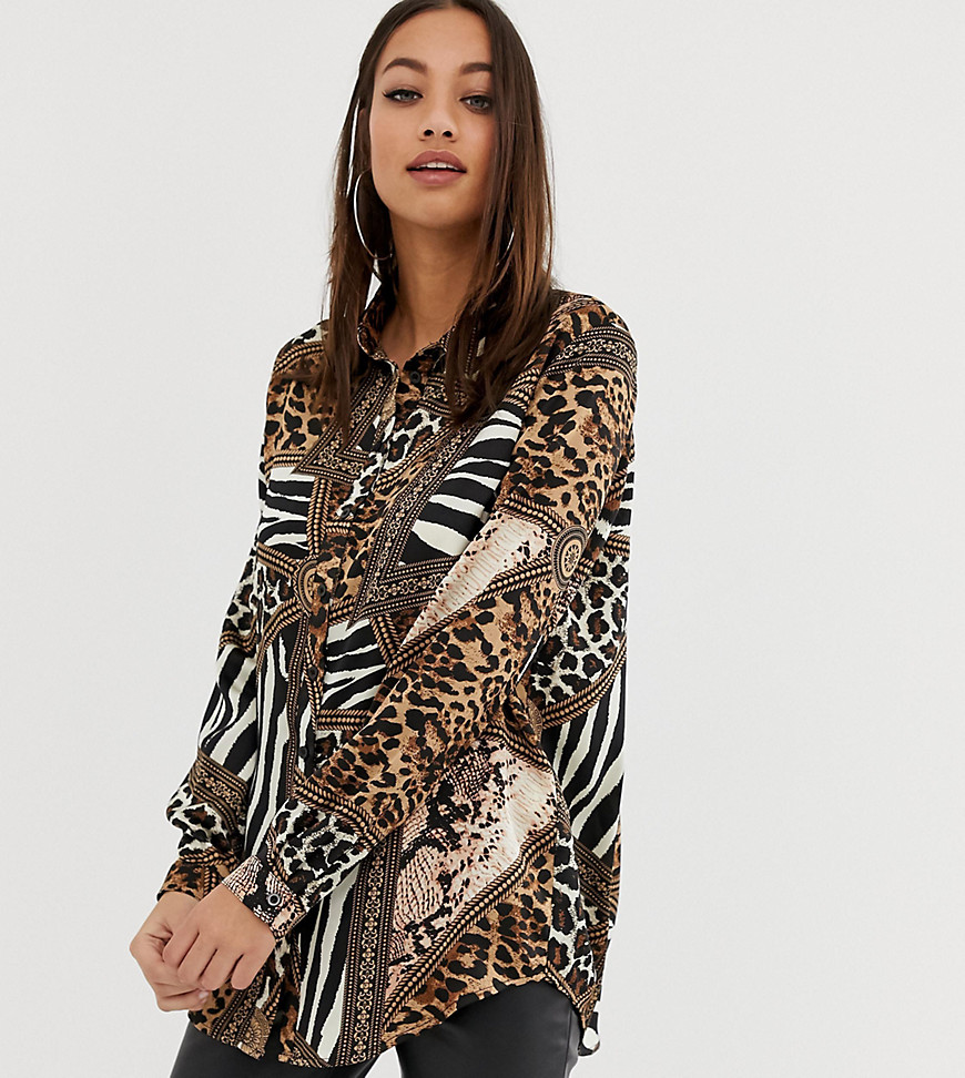 PrettyLittleThing exclusive oversized shirt in multi animal print